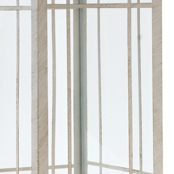 Set of Three Ivory Metal Mirrored Floor Lantern Candle Holders - Image 3