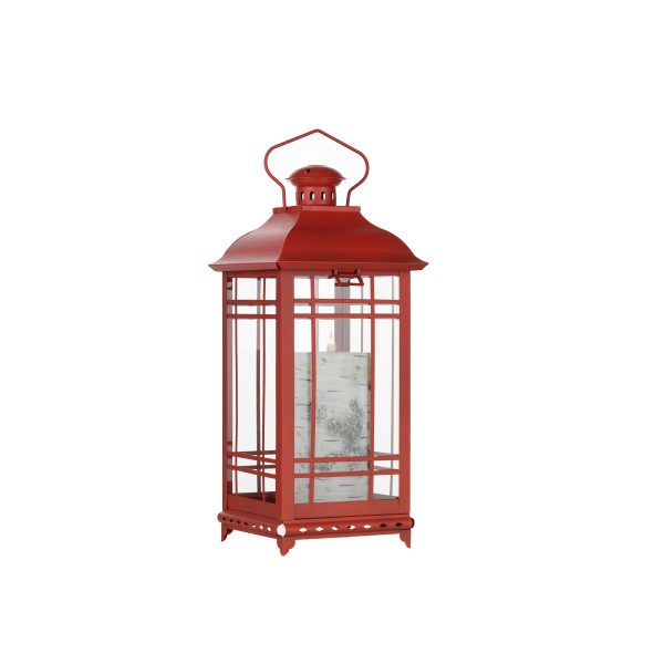 Set of Three Red Glass and Metal Geometric Floor Lantern Candle Holders - Image 3