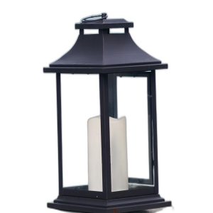 Set Of Two Black LED Floor Lantern Candle Holder