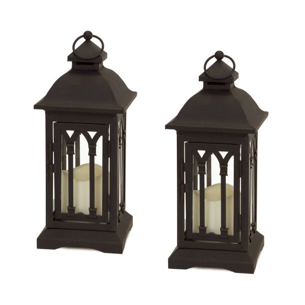 Set of Two Black Metal Geometric Lantern Candle Holders - Image 2