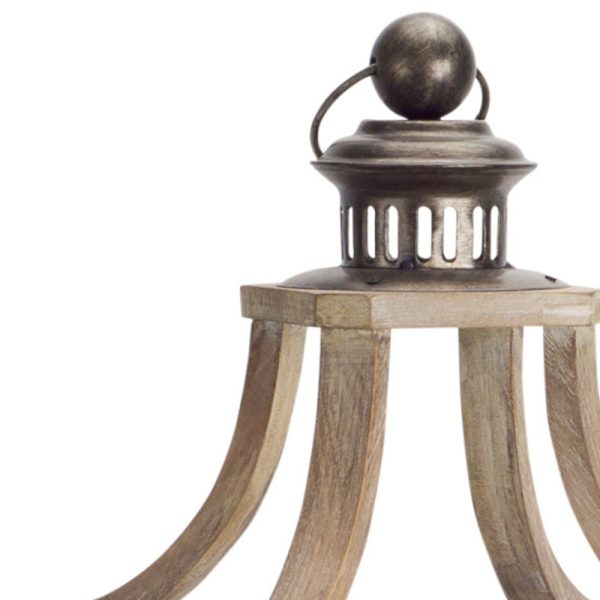 Set of Two Brown Wood and Glass Geometric Floor Lantern Candle Holders - Image 3