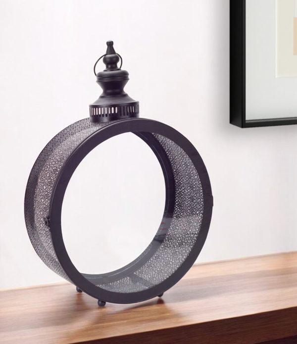 22" Black Metal Ornate Floor Lantern Candle Holder - Image 2