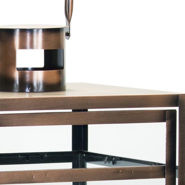 Set of Three Copper Glass and Metal Geometric Floor Lantern Candle Holders - Image 3