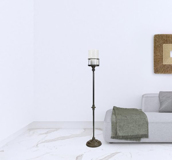 43" Gray Flameless Floor Hurricane Candle Holder - Image 2