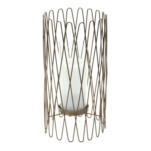 14" Gold Iron and Glass Tabletop Hurricane Candle Holder - Image 2
