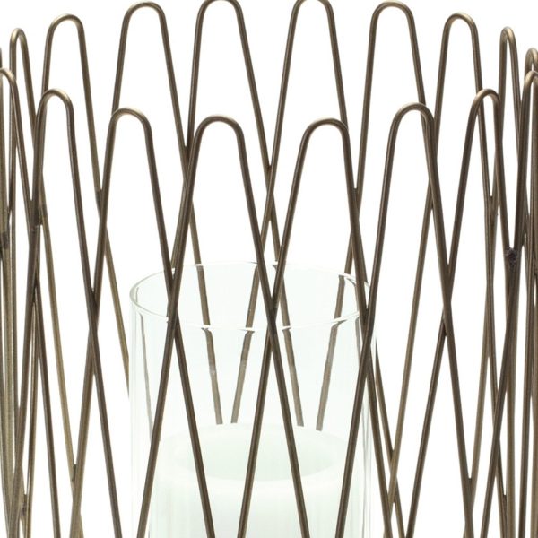14" Gold Iron and Glass Tabletop Hurricane Candle Holder - Image 3