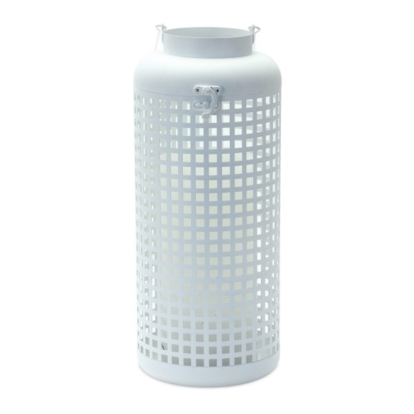 14" White Iron Lattice Floor Lantern Candle Holder - Image 2