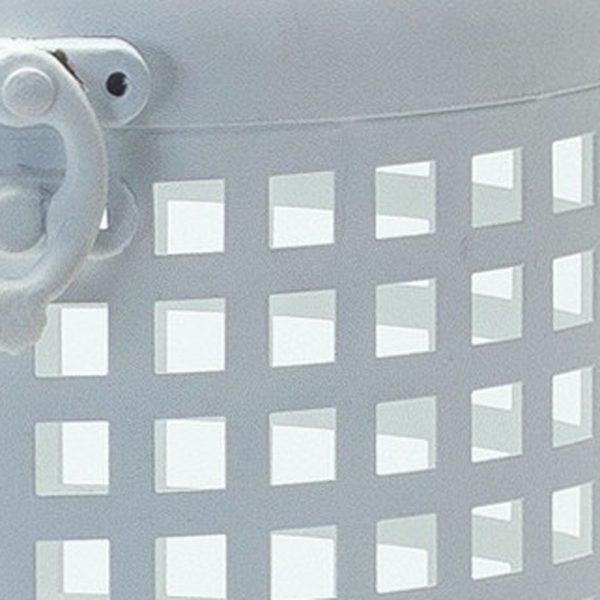 14" White Iron Lattice Floor Lantern Candle Holder - Image 3
