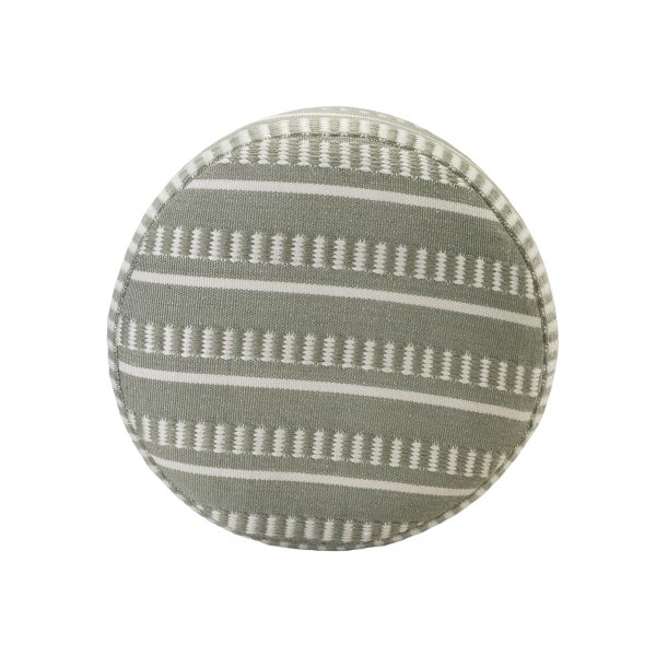 20" Green Polyester Round Striped Indoor Outdoor Pouf Ottoman - Image 3