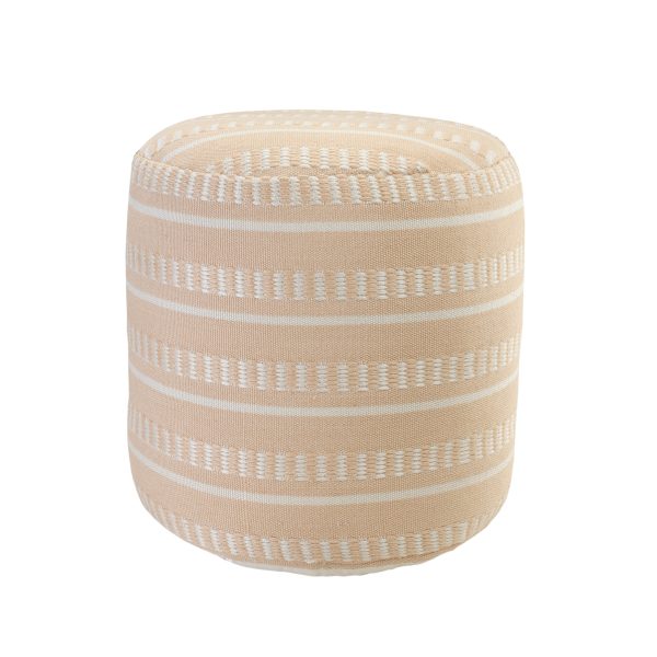 20" Orange Polyester Round Striped Indoor Outdoor Pouf Ottoman - Image 2