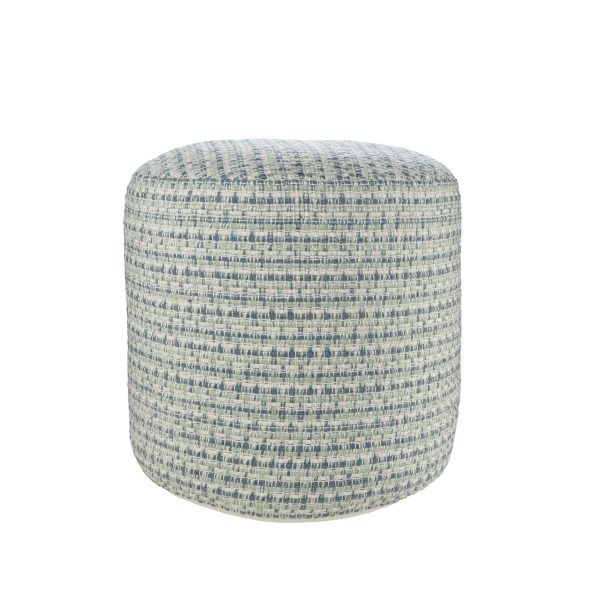 20" Blue Polyester Round Geometric Indoor Outdoor Pouf Ottoman - Image 2