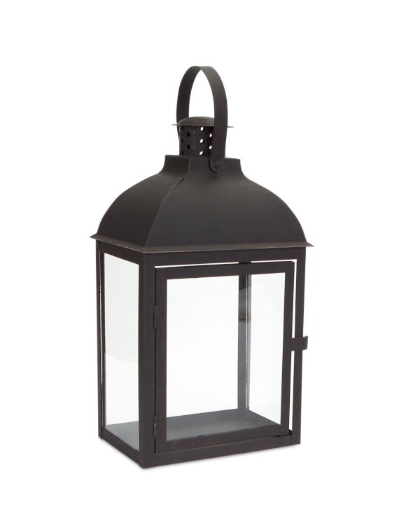 Set of Three Clear and Black Glass and Metal Floor Lantern Candle Holders - Image 3