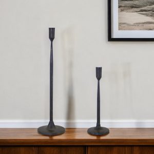 Set of Two Black Metal Tabletop Taper Candle Holders