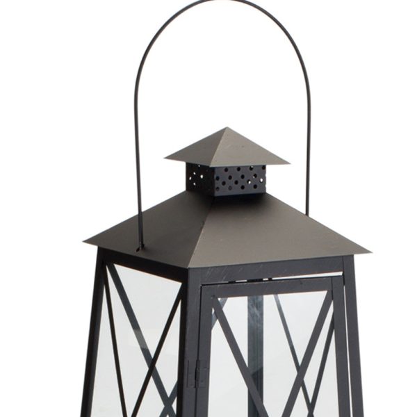 Set of Two Black Iron Ornate Tabletop Lantern Candle Holders - Image 3