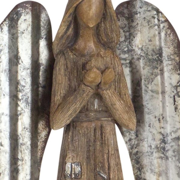 Set Of Two 14" Brown Polyresin Angel Figurine - Image 3