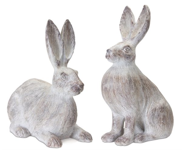 Set of Two 17" White Washed Polyresin Rabbit Figurine Tabletop Sculpture - Image 2