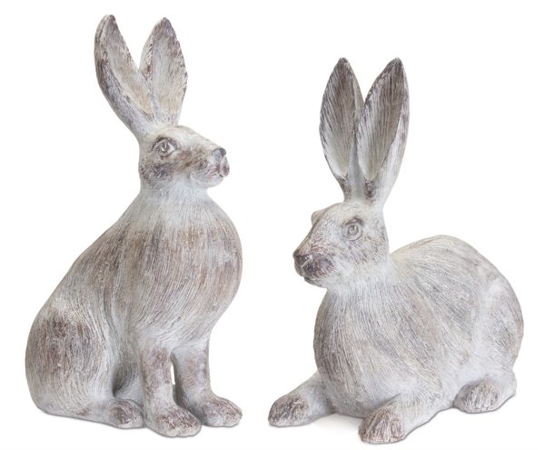 Set of Two 17" White Washed Polyresin Rabbit Figurine Tabletop Sculpture - Image 3