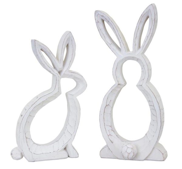 Set of Two White Distressed Rabbit Silhouette Tabletop Sculptures - Image 2