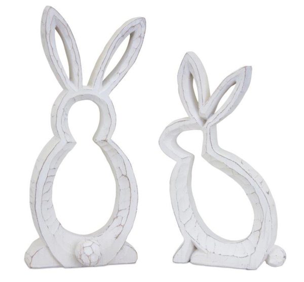 Set of Two White Distressed Rabbit Silhouette Tabletop Sculptures - Image 3