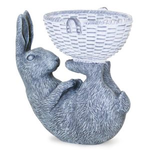 7" Gray And White Polyresin Rabbit Statue Tabletop Sculpture