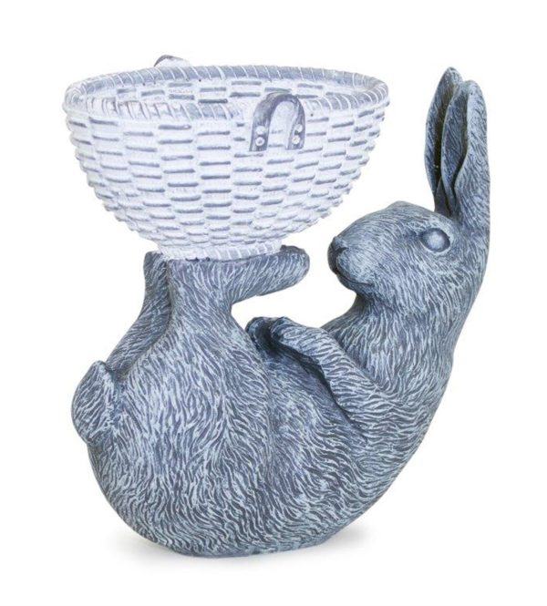 7" Gray and White Polyresin Rabbit Figurine - Image 3