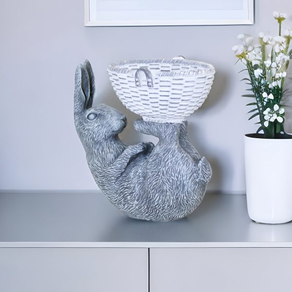 7" Gray and White Polyresin Rabbit Figurine - Image 2