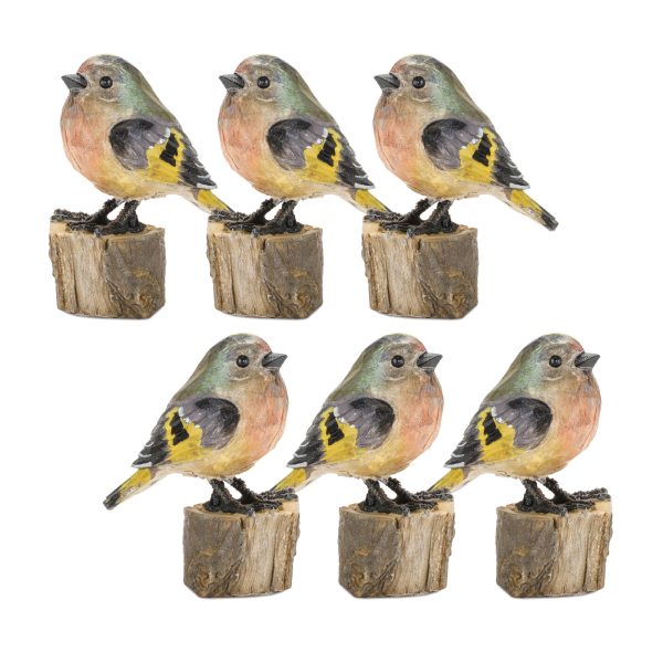 Set Of Six 4" Brown and Gold Polyresin Bird Bird Figurine - Image 3