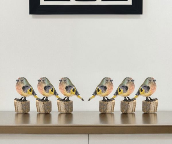 Set Of Six 4" Brown and Gold Polyresin Bird Bird Figurine