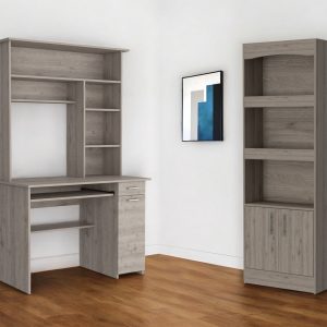 43" Light Gray Computer Desk With Hutch and Bookshelf Set