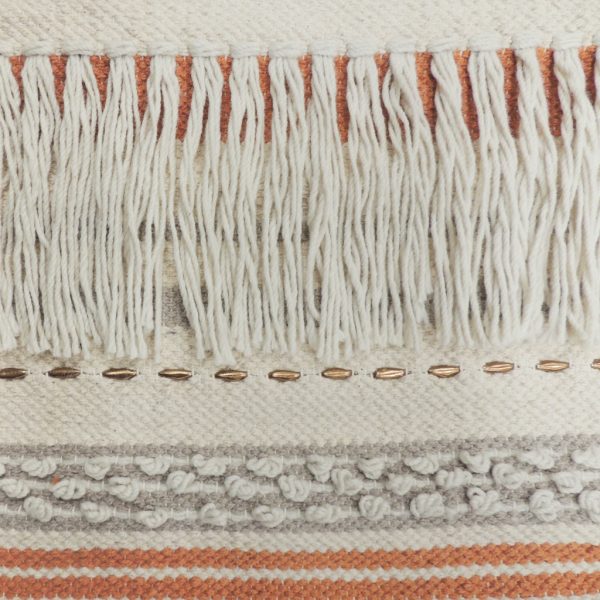 26" X 51" Beige and Rust Geo Stripe Cotton Macrame Hanging Tapestry Wall Decor - Image 3