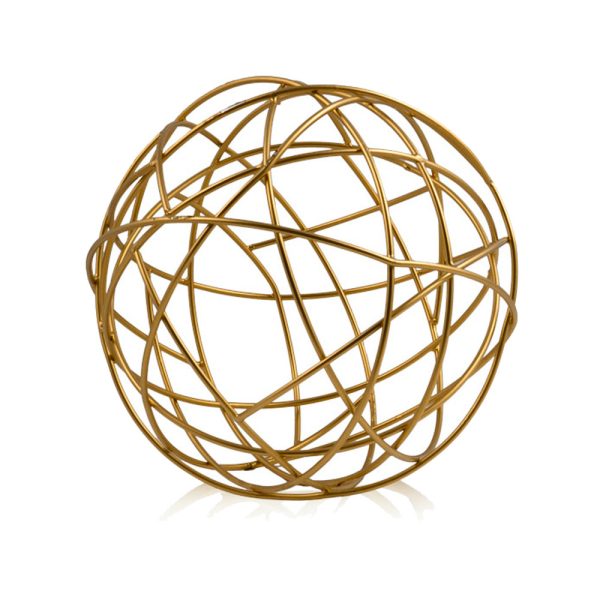 7" Gold Aluminum Woven Wire Decorative Orb Tabletop Sculpture - Image 2