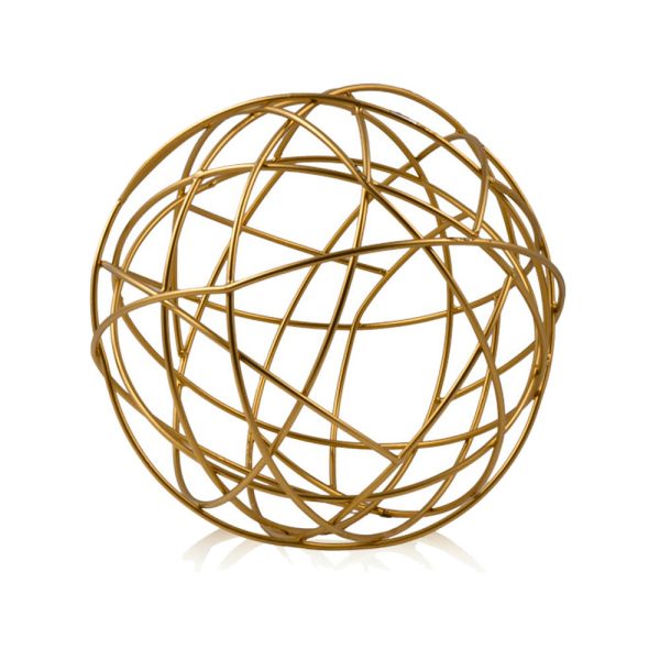7" Gold Aluminum Woven Wire Decorative Orb Tabletop Sculpture - Image 3