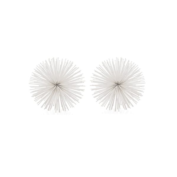 Set of Two White Iron Decorative Spiky Sphere Tabletop Sculptures - Image 3