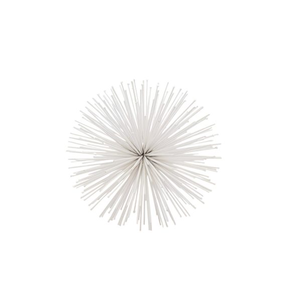 Set of Two White Iron Decorative Spiky Sphere Tabletop Sculptures
