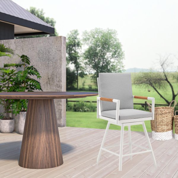 48" Light Gray Metal Swivel Outdoor Bar Height chair with Footrest - Image 2