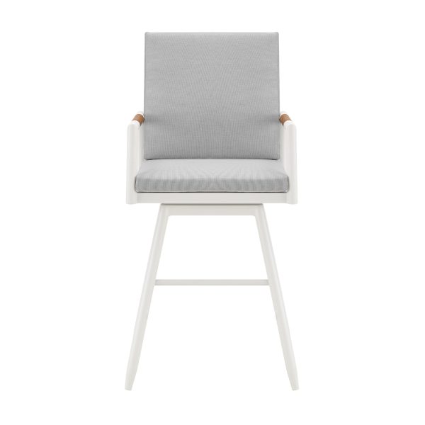 48" Light Gray Metal Swivel Outdoor Bar Height chair with Footrest - Image 3