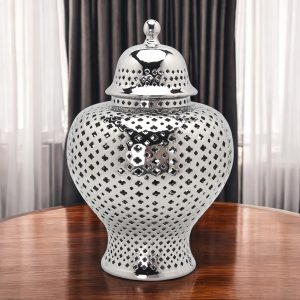 19" Silver Pierced Ceramic Round Ginger Jar