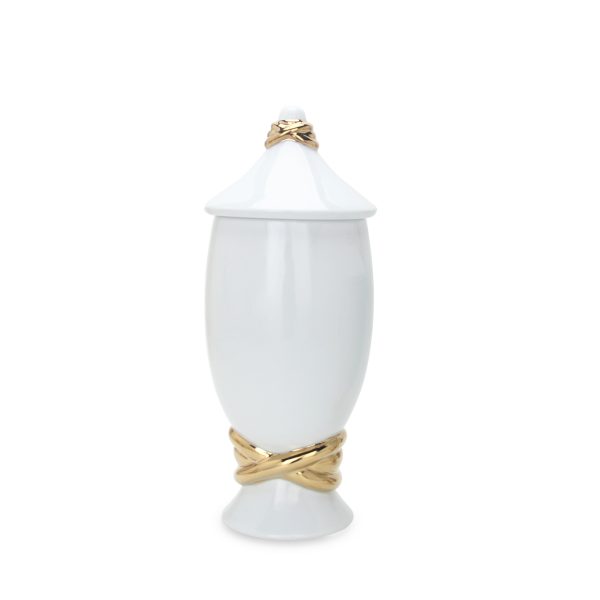 16" White and Gold Abstract Urn Ceramic Ginger Jar - Image 2