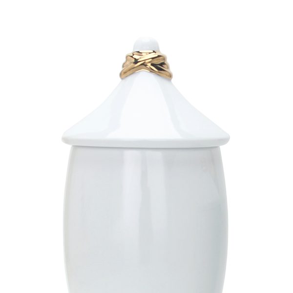 16" White and Gold Abstract Urn Ceramic Ginger Jar - Image 3
