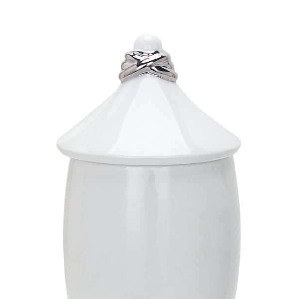 16" White and Silver Abstract Urn Ceramic Ginger Jar - Image 3