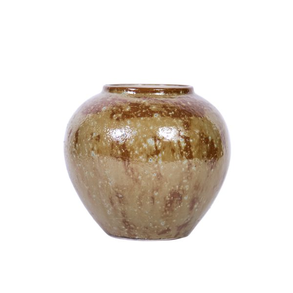 9" Beige and Brown Abstract Oval Ceramic Table Vase - Image 2