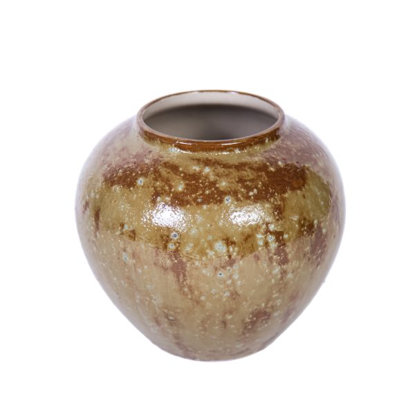 9" Beige and Brown Abstract Oval Ceramic Table Vase - Image 3
