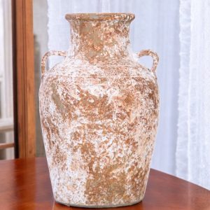 12" Terracotta and White Abstract Amphora Ceramic Table Vase