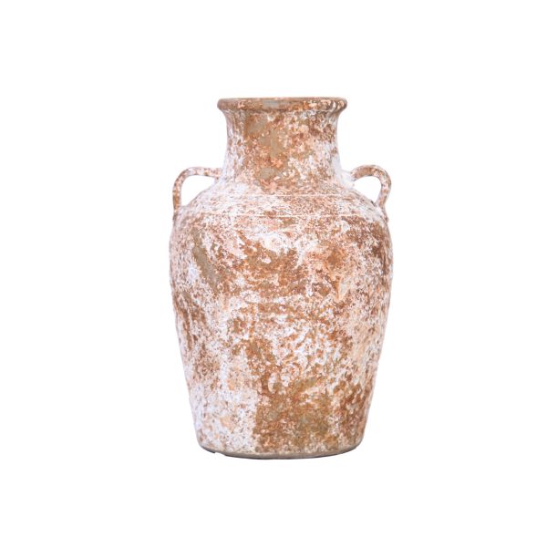 12" Terracotta and White Abstract Amphora Ceramic Table Vase - Image 2