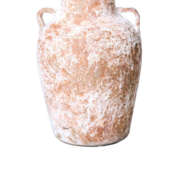 12" Terracotta and White Abstract Amphora Ceramic Table Vase - Image 3