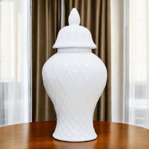 17" White Geometric Urn Ceramic Ginger Jar