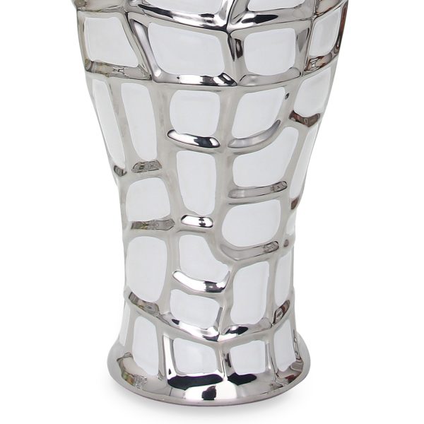 13" White and Silver Abstract Urn Ceramic Ginger Jar - Image 3