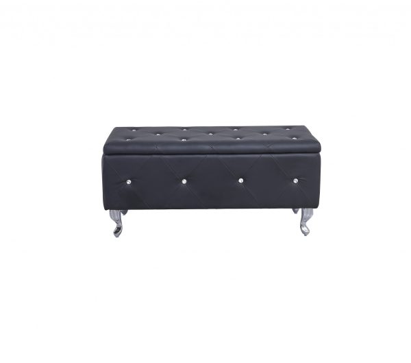 38" Black and Silver Faux Leather Storage Bench With Flip Top - Image 3