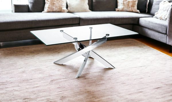 47" Clear And Silver Glass And Steel Coffee Table - Image 2