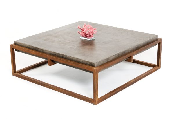 42" Dark Gray And Rust Concrete And Iron Square Coffee Table - Image 4